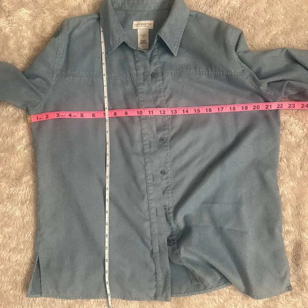 Vintage Liz Claiborne Dusty Blue Faux Suede Button Up Collared Shirt Longsleeve - Picture 3 of 5